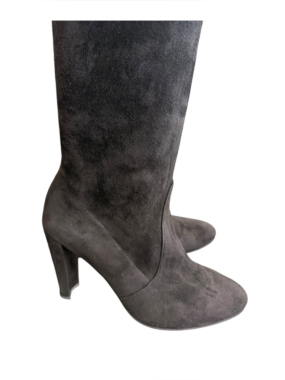 Stuart Weitzman Black Suede Knee-High Block Heel Boots